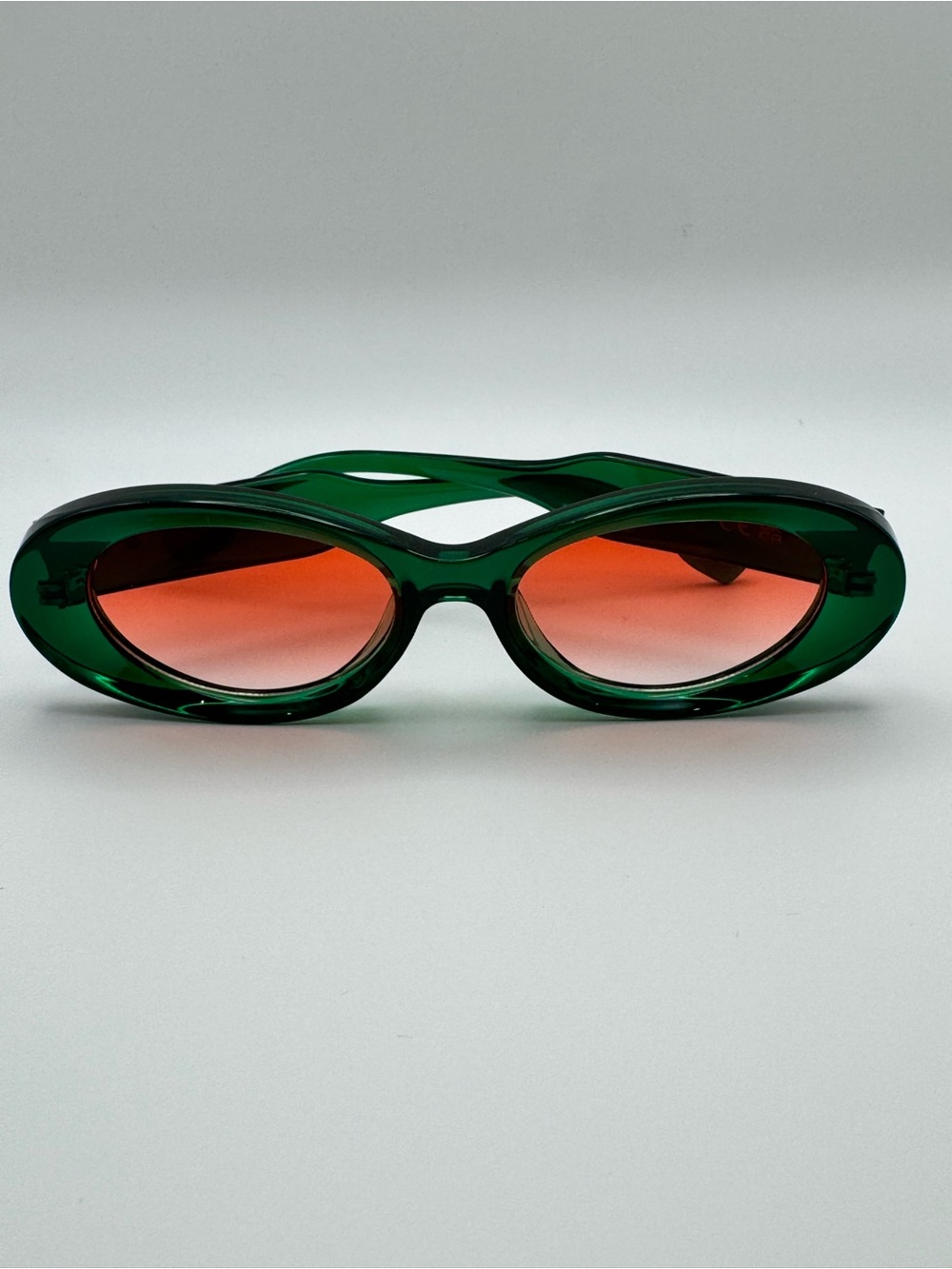 Green Oval Frame Sunglasses with Orange Gradient Lenses